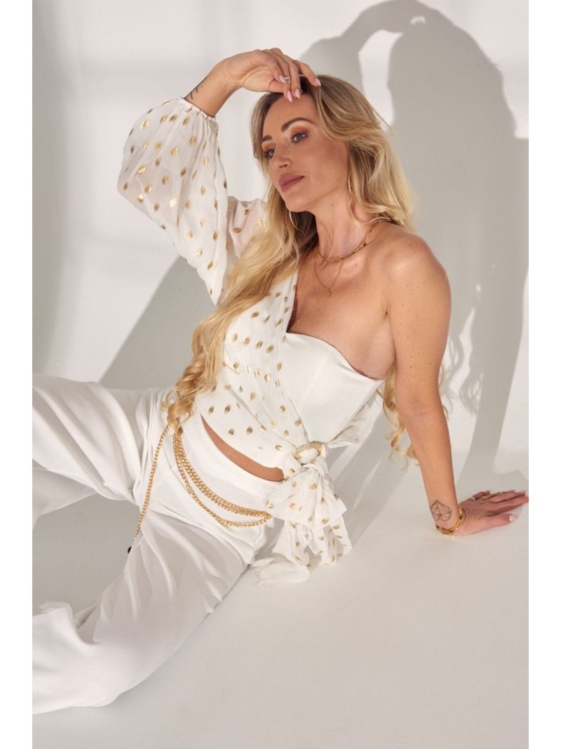 Elegante Bluse mit einem Ärmel, Creme PR90561 – Online-Shop – Boutique